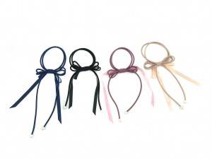 Multi color elastic hair elastic with satin tape and pearl