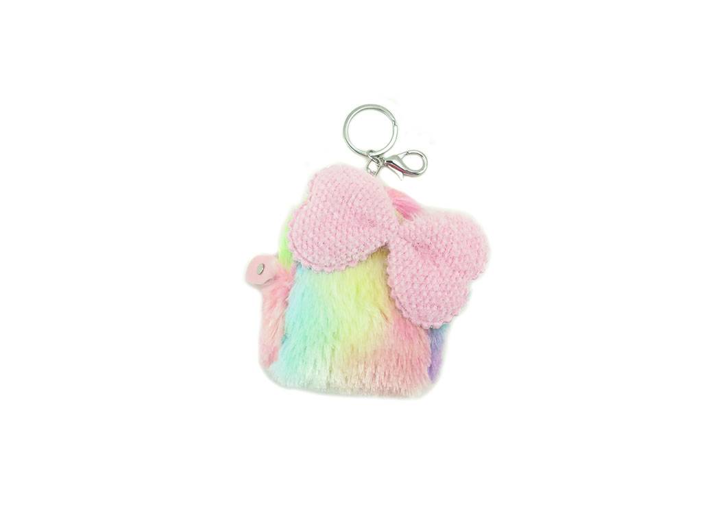 faux fur coin purse in rainbow color with colorful bowknot