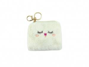 smiling face faux fur coin purse in white color