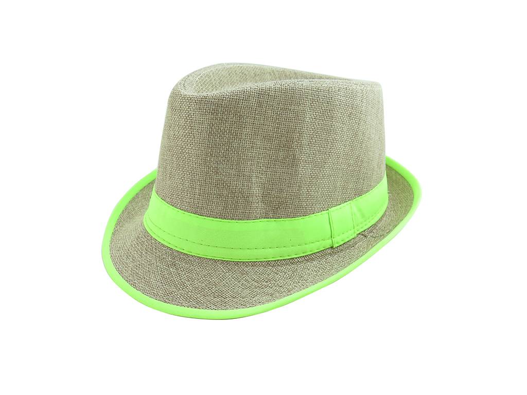 Wholesale Price Fall Headband - unisex beige color Panama hat with neon green band – Mia