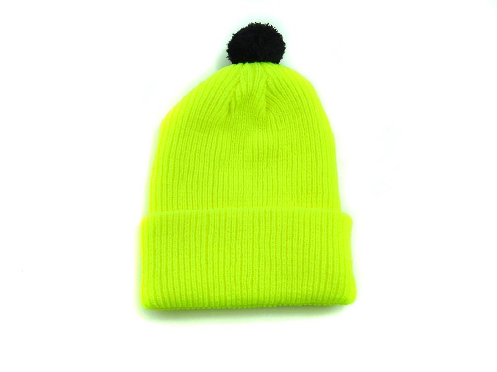 2021 Good Quality Crystal Bracelet - unisex neon color winter hat with black pompom – Mia