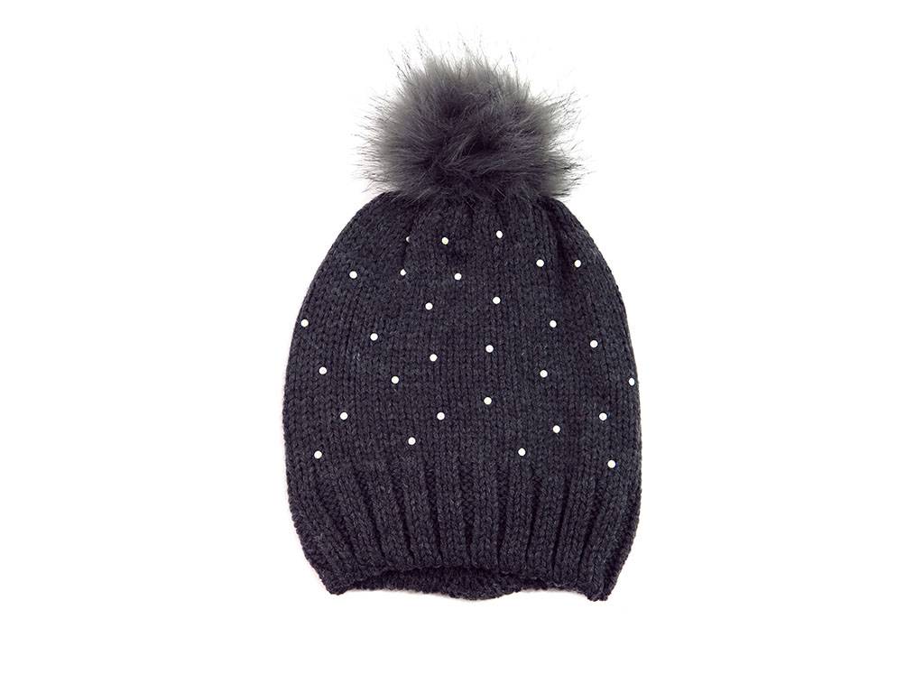 Hot-selling Belly Bag - Knit pom-pom hat with beads and pearls on it in gray color – Mia