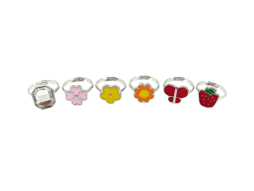Hot-selling Kids Coin Purse - 6 rings set with pendant in butterfly, flower, stone, strawberry – Mia