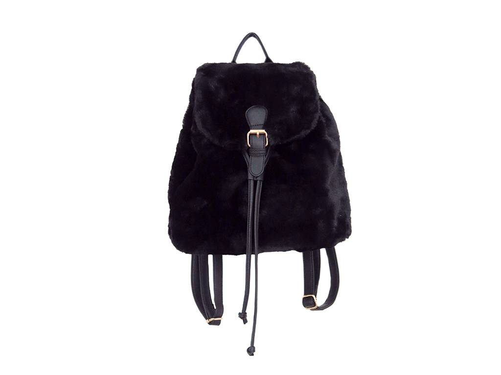 Factory Supply Gym Bag - Faux fur backpack in black color – Mia