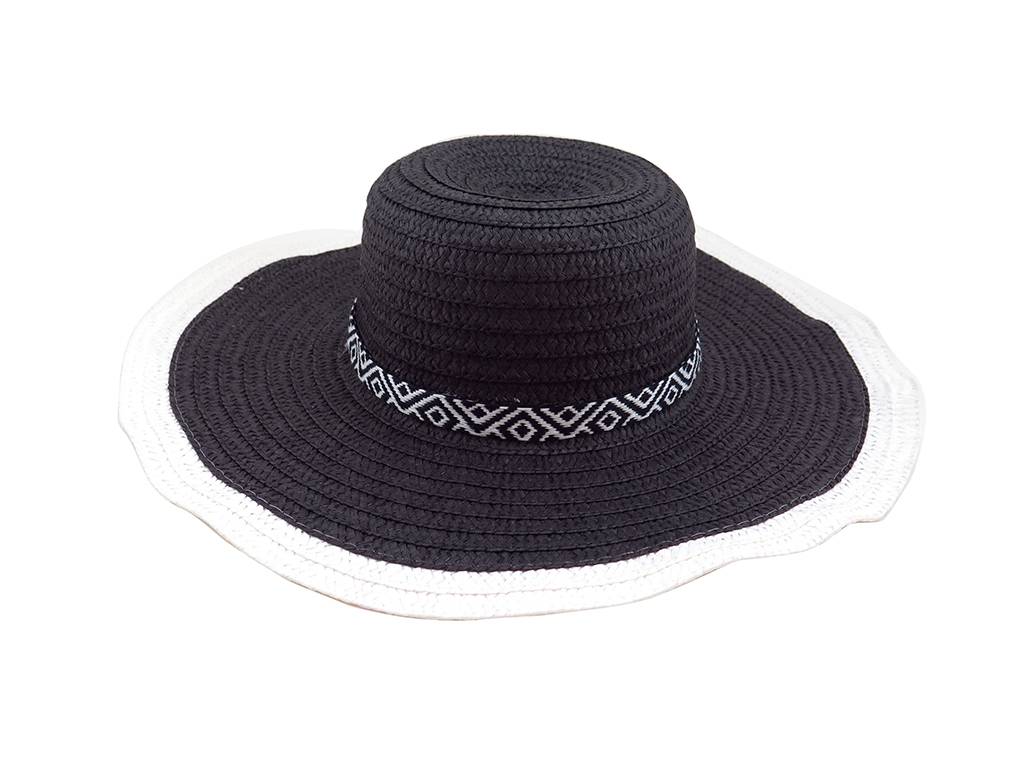 Factory wholesale Scrunchies - Ethnic black white straw paper hat – Mia