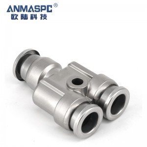 stainless steel straight and Y type 3 ways pneumatic fitting one touch fitting