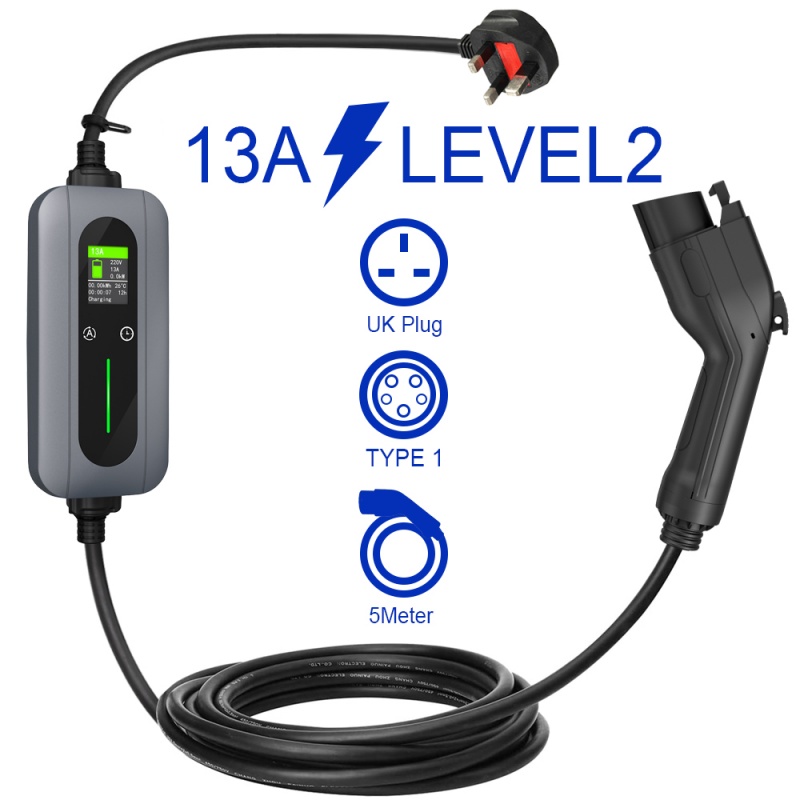 Portable Laden 3.7kW Typ 1 LED Display 10A 13A Niveau 2 Portable EV Charger