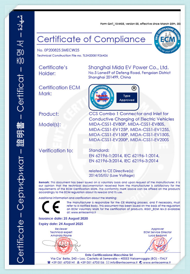 Certyfikat CE dla złącza i wlotu CCS-Combo-1