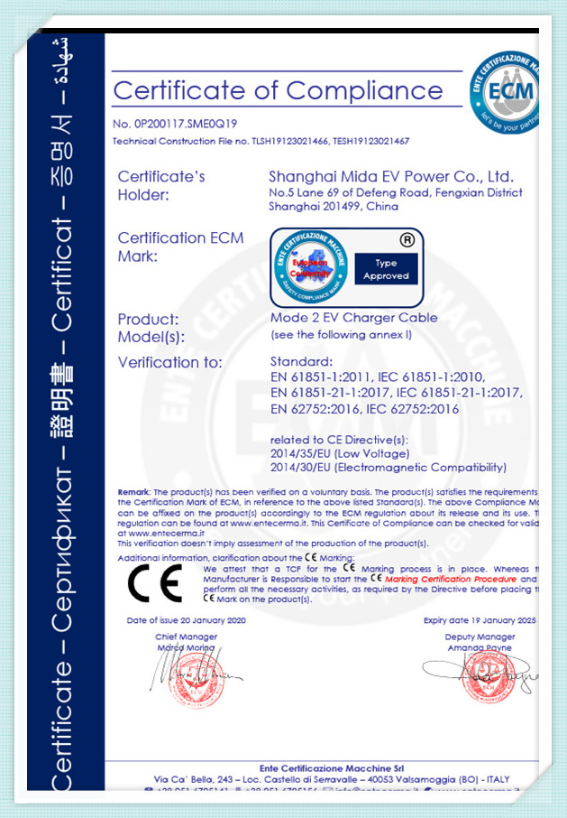 CE-Certificatorium de Modo-2-EV Discrimen-Cable-1