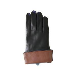 Ladies black sheep leather gloves with cognac cuff