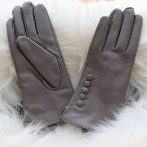 Ladies sheep leather gloves with five buttons on back
