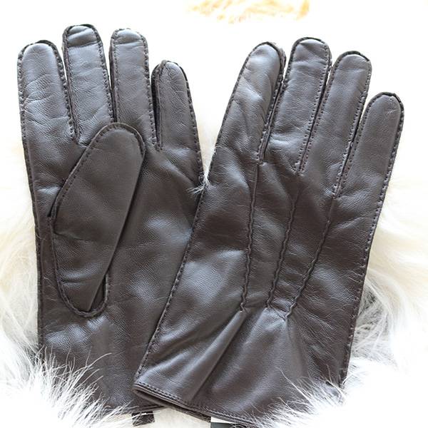 Wholesale Lambskin Gloves Mens - Men lamb leather fleece lined winter gloves with handsewn – Fanshen