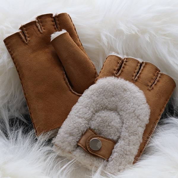 High reputation Designer Leather Gloves Ladies - Ladies Sheepskin fingerless Mittens feature arch Wool Out Trim – Fanshen