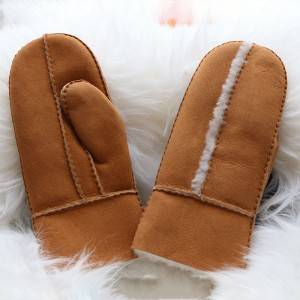Handmade classical sheepskin mittens for ladies with wool out trim