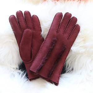 handsewn double faced sheep shearling ladies gloves with wool out trim
