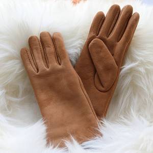 Factory wholesale Black Leather Fingerless Gloves - Suded sheepskin ladies gloves with inside seam – Fanshen
