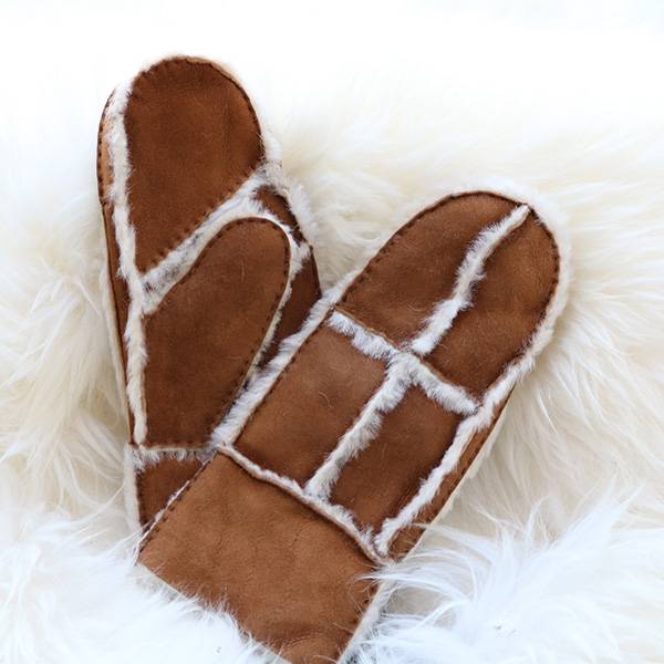 New Arrival China Long Black Leather Gloves - Patches/Pieces suede sheepskin mittens feature wool out trim – Fanshen