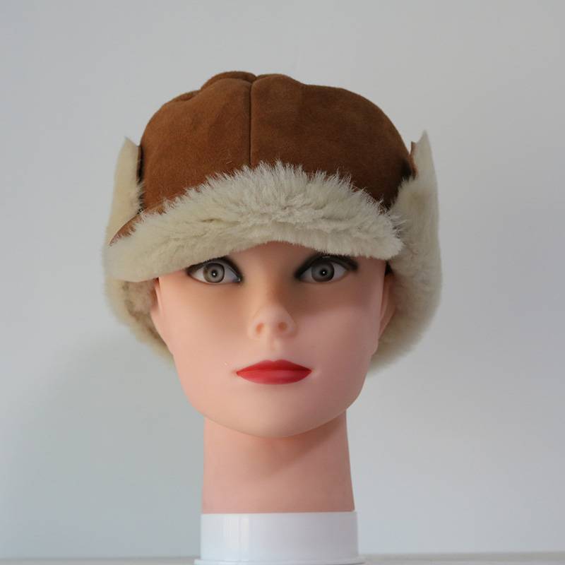 Shearling Sheepskin visor winter hats (1)
