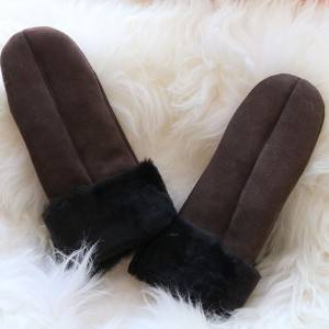 classic 100% real suede shearling sheepskin mittens with inside seam