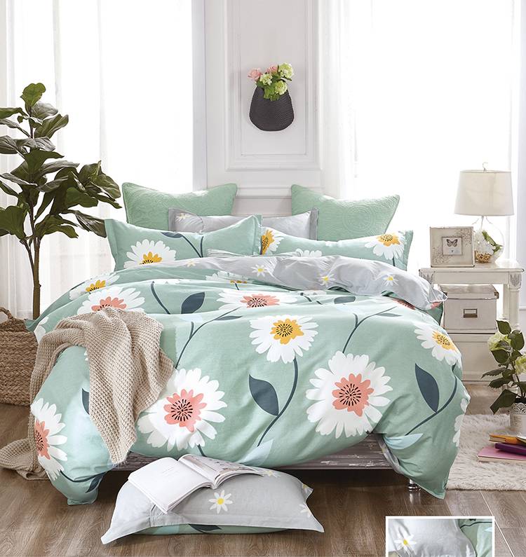 Super quality King 5pcs green and pink floral comforter cotton printed bedding set