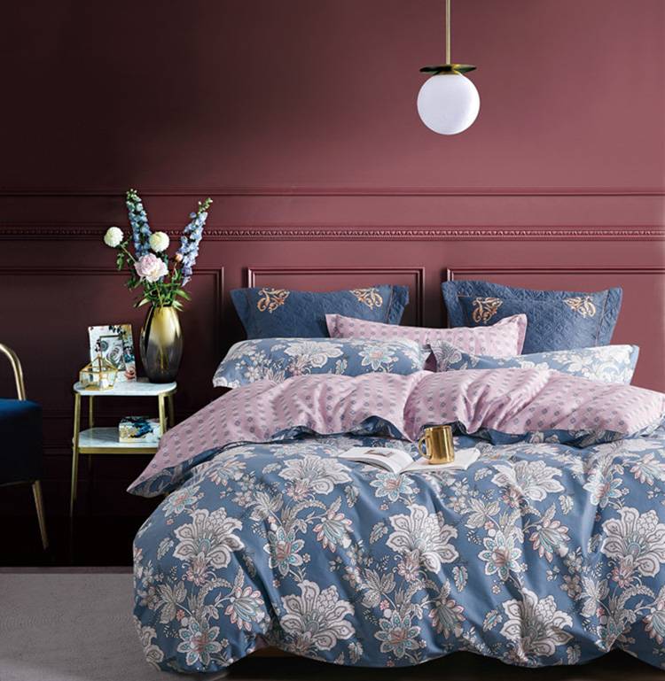 High definition Polyester Bed Sheet - Hot-selling cheap King size duvet cover set 4pcs blue printed cotton bedding set – Mingda
