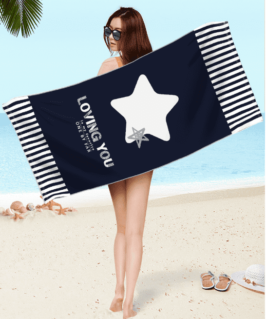 Promotional Korean Style personalised Microfiber striped printed black white bath beach towels