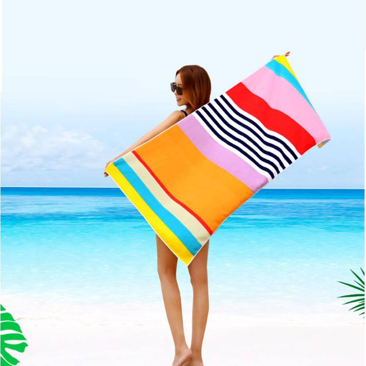 European and American style terry microfiber colourful stripe women wearable beach towel Featured Image