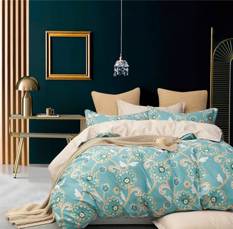 Nordic style King blue bed linen 4pcs 100% cotton reactive printed duvet cover set