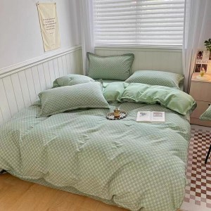 Four pieces bedding set with fitted sheet cotton plain color