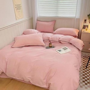 Four pieces bedding set with fitted sheet cotton plain color