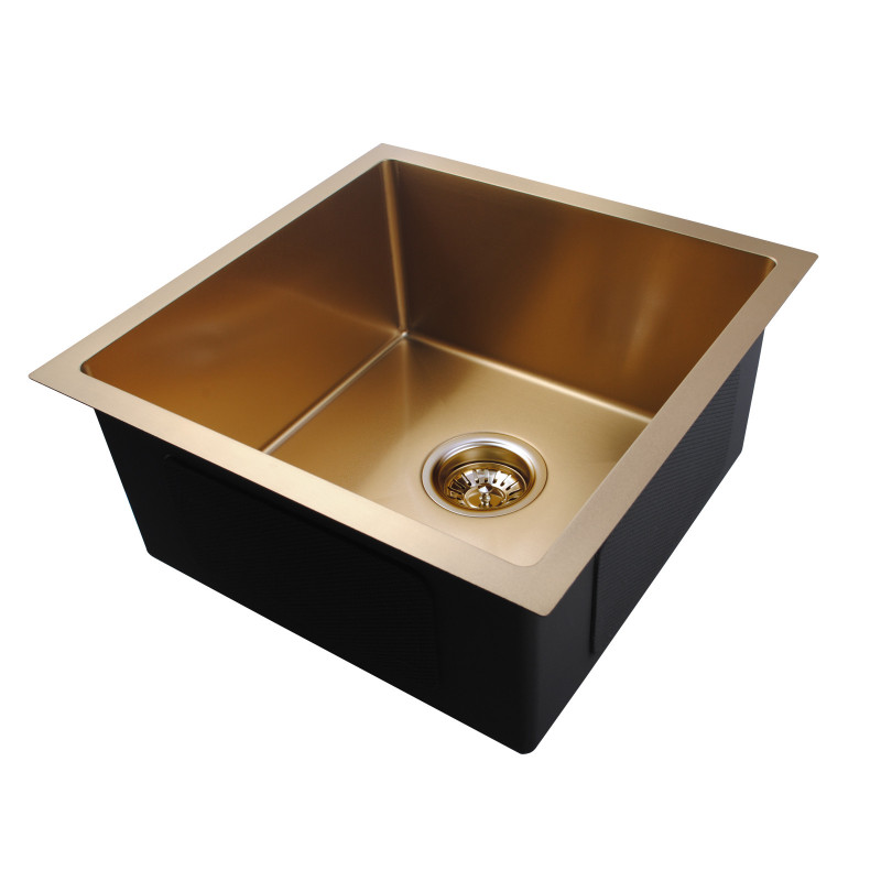 440x440x205mm 1.2mm Round Corner Stainless Steel Brushed Yellow Gold Single Bowl Top/Flush/Undermount Kitchen/Laundry Sink