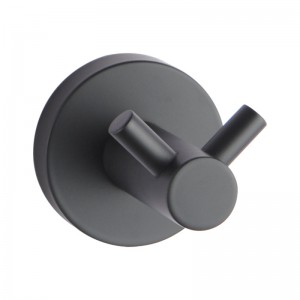 Euro Pin Lever Round Black Stainless Steel Double Robe Hook Wall Mounted