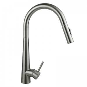 Round Brushed Nickel 360° Swivel Pull Out Smart Touch Kitchen Sink Mixer Tap