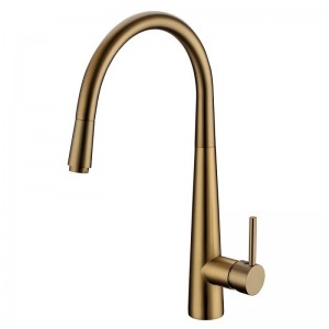 China Cheap price Pull Out Kitchen Faucet - Euro Brushed Yellow Gold Solid Brass Round Mixer Tap with 360 Swivel and Pull Out for kitchen – Miracle