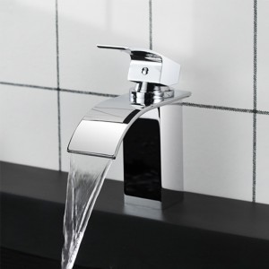 Omar Square Solid Brass Chrome Waterfall Basin Mixer Bathroom Vanity Tap