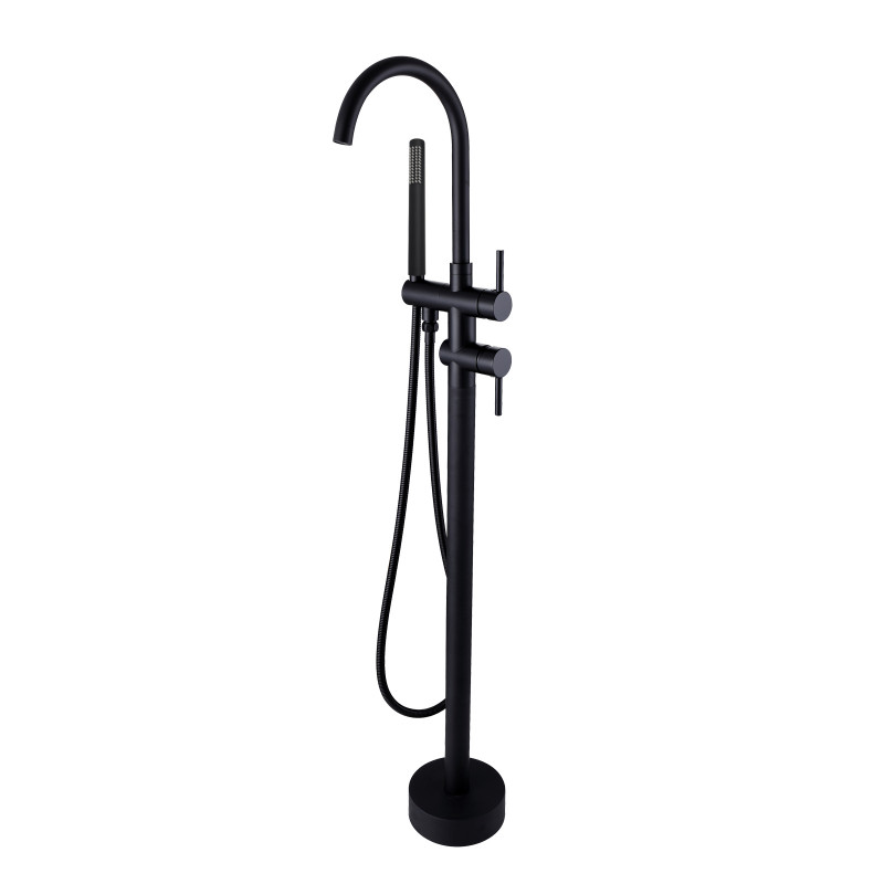 Fast delivery Portable Shower - Euro Round Matt Black Freestanding Bath Mixer With Hand held Shower – Miracle