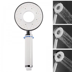 Round White & Chrome ABS 3 Functions Handheld Shower Head Only Hollow Design