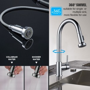 Euro Chrome Solid Brass Round Mixer Tap with 360 Swivel and Wide Pull Out and Multi Spray Option for kitchen