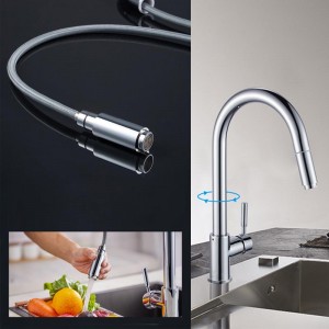 Euro Chrome Solid Brass Round Mixer Tap with 360 Swivel and Pull Out for kitchen