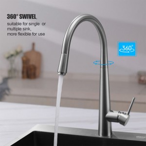 Euro Brushed Nickel Solid Brass Round Mixer Tap with 360 Swivel and Pull Out for kitchen