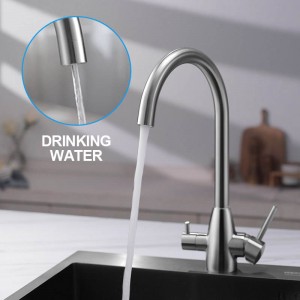 Euro Brushed Nickel Stainless Steel 3 Way Filter Tap with 360 Swivel and Purifier for Kitchen