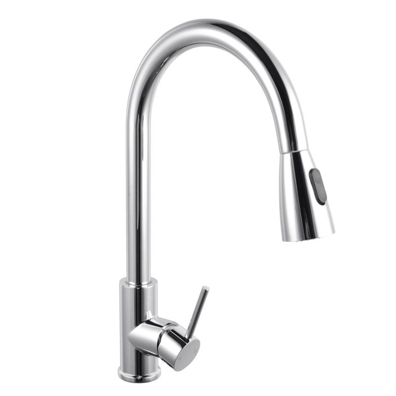 Euro Chrome Solid Brass Round Mixer Tap with 360 Swivel and Pull Out and Multi Spray Option for kitchen