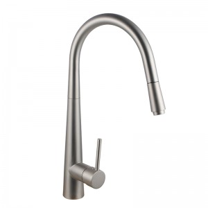 Euro Brushed Nickel Solid Brass Round Mixer Tap with 360 Swivel and Pull Out for kitchen