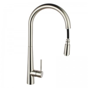 Chrome Solid Brass Round Mixer Tap with 360 Swivel and Pull Out for kitchen