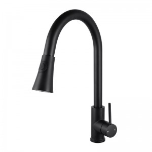 Euro Round Electroplated Black Pull Out Kitchen Sink Mixer Tap 360° Swivel Solid Brass