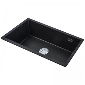 MACHO 735x420x200mm Black Granite Quartz Stone Kitchen Laundry Sink Single Bowl with Overflow Top/Under Mount
