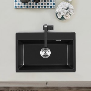 MACHO 560x450x220mm Black Single Bowl Granite Quartz Stone Kitchen Laundry Sink with Overflow Top/Flush/Under Mount