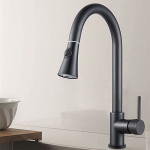Euro Round Electroplated Black Pull Out Kitchen Sink Mixer Tap 360° Swivel Solid Brass