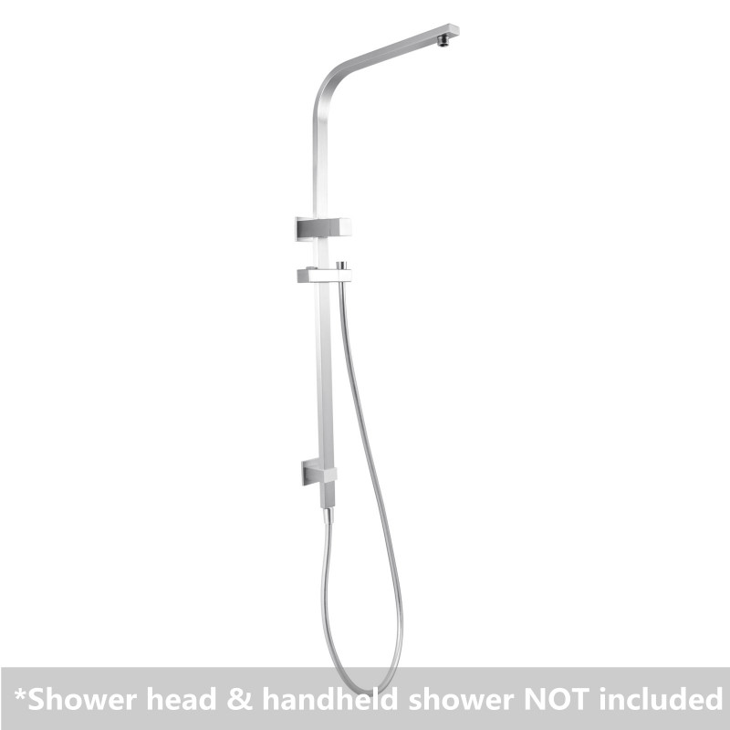 Square Brushed Nickel Twin Shower Rail with Diverter Top Water Inlet