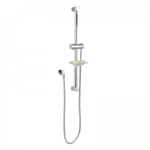Round Chrome Shower Rail Sliding Holder with Soap Dish Water Hose & Wall Connector Only